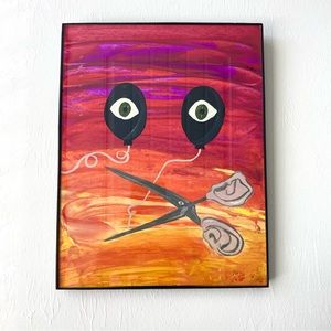LAST CHANCE SALE!Surreal ABSTRACT FACE Sunset Painting Colorful Vibrant FRAMED